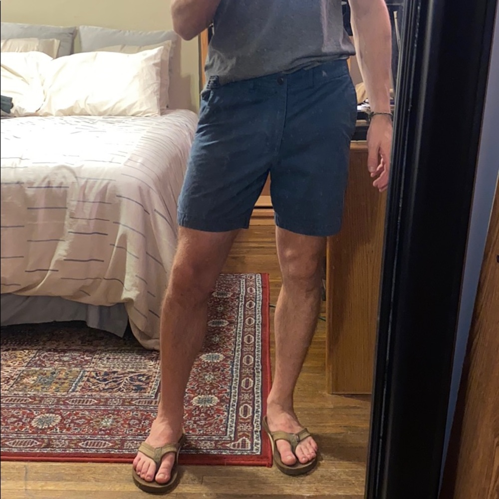 Blue stretch chino shorts 7” inseam
